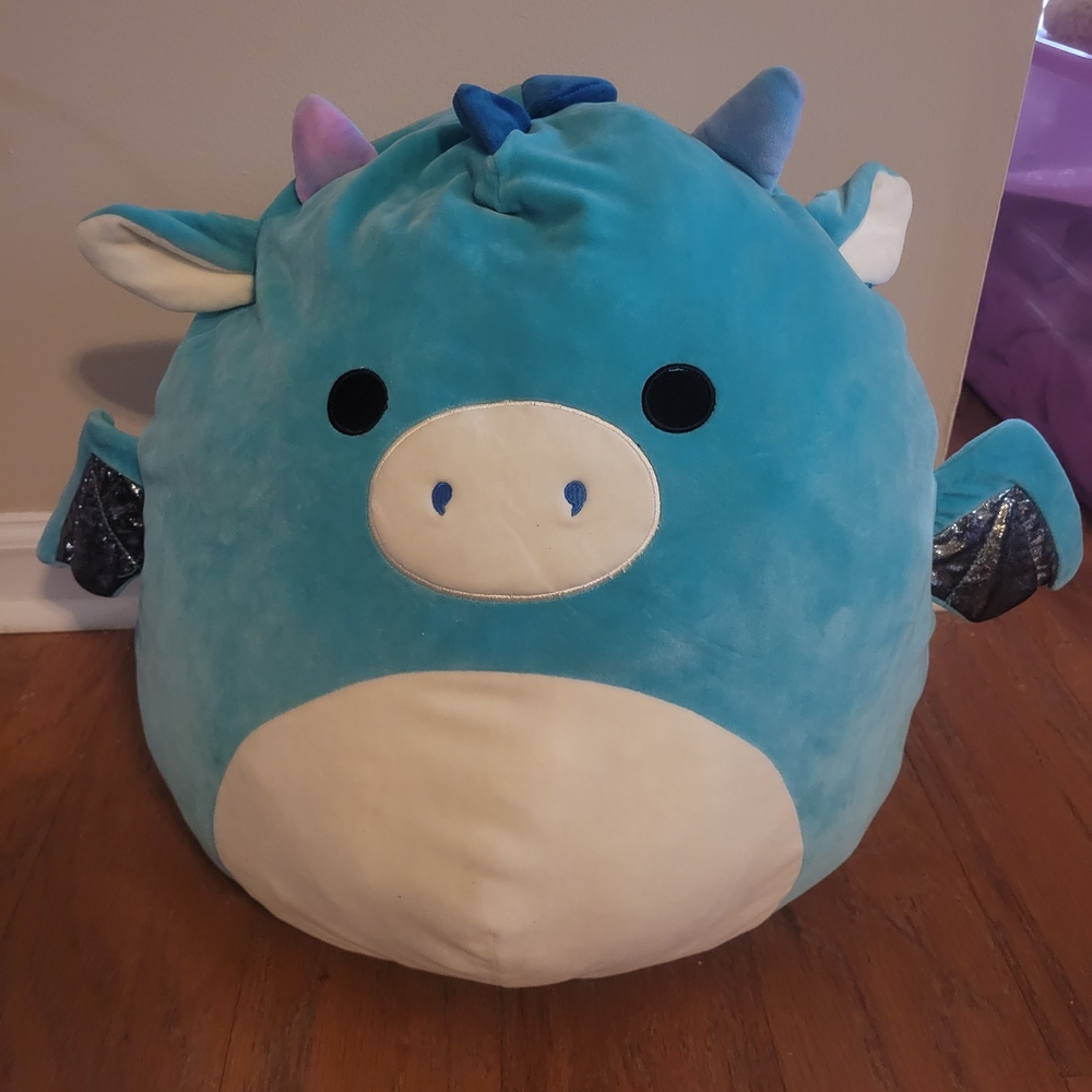 Squishmallows Blue Dragon Plush with White Belly and Multicolor Horns